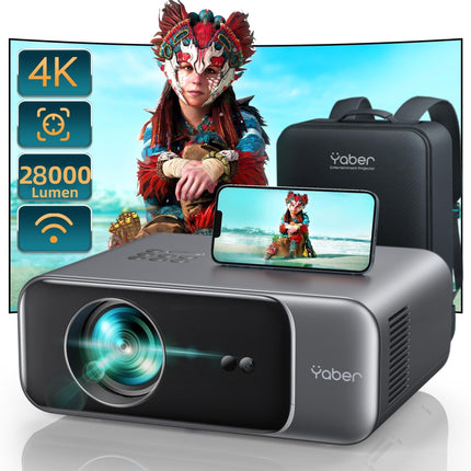 Projector, [Autofocus/Keystone Correction] Projector Home Theater, 1080P Full HD Projector Supports 4K Video with WiFi6 Bluetooth, YABER 28000 Lumen Portable Projector Outdoor 300" Display, for Smartphone/TV Stick/PS5