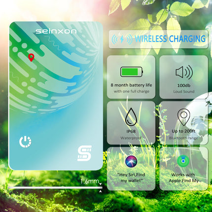 SEINXON Elite rahakoti jälgija Qi juhtmevaba laadimisega IP68 õhuke esemete leidja käekott pagasiga, töötab Apple Find My rakenduse ja võrguga (ainult iOS), roheline