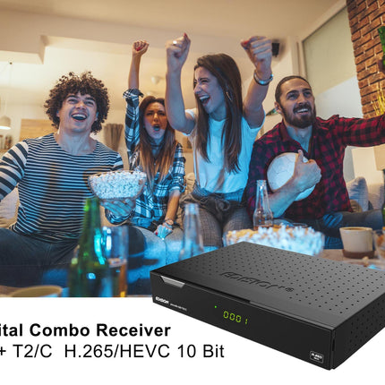 EDISION PICCOLLO S2+T2/C kombineeritud HD-vastuvõtja H.265/HEVC (DVB-S2, DVB-T2, DVB-C | ARD ja ZDF SD väljalülitusvõimalusega), Unicable'iga ühilduv, CI, 2x USB, HDMI, RCA, LAN, eelinstallitud Saksa kanalite nimekiri