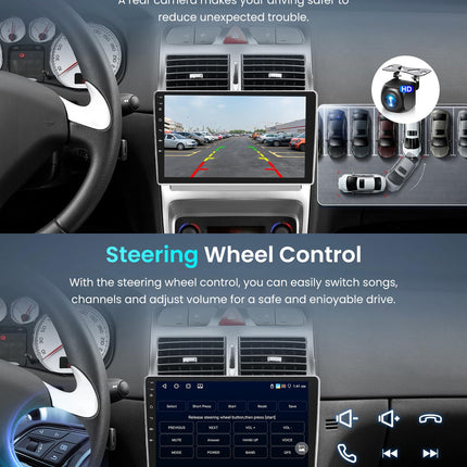 4+64G Android Car Radio for Peugeot 307/307CC/307SW 2002-2013 9 inch Touchscreen Wireless Carplay Car Radio with Android Auto Navi GPS Mirror Link Bluetooth WiFi/FM/RDS/EQ/SWC/USB Rear View Camera