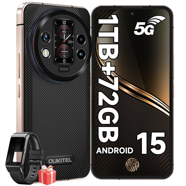 OUKITEL WP200 PRO 5G õuetelefon nutikellaga, 72 GB RAM + 1 TB ROM Android 15 õuenutitelefon ilma lepinguta, 6,7" FHD + 120Hz AMOLED ekraan, 8800mAh/45W, 108MP+32MP, 5G kahe SIM-kaardiga/NFC/GPS/kõrvaklapid/AI