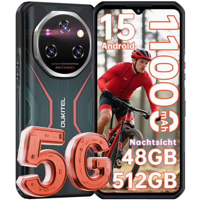 OUKITEL WP55 Pro 5G Android 15 Outdoor Handy - 48GB+512GB(2TB) 108MP+32MP+8MP Nachtsicht Kamera 11000mAh/33W Outdoor Smartphone 6,6 Zoll FHD+ 120Hz baustellenhandy Dual SIM IP68/NFC/OTG/GPS/Face ID