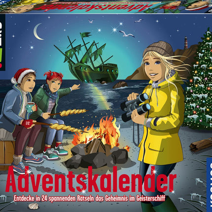 KOSMOS 632458 The Three !!! Advent Calendar, Discover the Secret of the Ghost Ship, with 24 Detective Gimmicks, Toy Advent Calendar for Children Ages 8 and Up, The Three Exclamation Marks