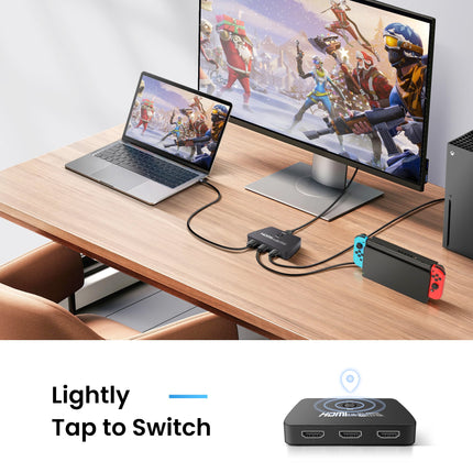 NEWCARE HDMI-lüliti 3 sisse ja 1 välja koos 2,6 jala pikkuse HDMI-kaabliga, 4K@60Hz HDMI-lüliti, 3-pordiline HDMI-jaotur, mis toetab Dolby Atmos HDR10-t