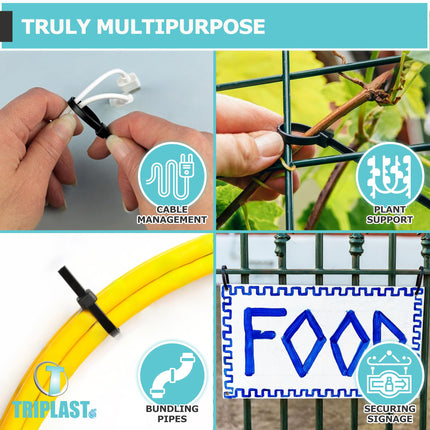 Triplast Essential Black Cable Ties – 100 x 30.5 cm Heavy Duty Cable Ties (300 mm x 4.8 mm) – Self-locking, non-slip and UV-resistant nylon plastic ties for cable management and