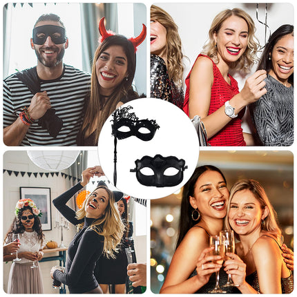 2 tükki maskeraadimaske paaridele, mustad Veneetsia people pitsmaskid, silmamaskid, naiste Veneetsia pitsmask karnevalimask meestele, naiste maskeraadi kostüümipidu (must b)