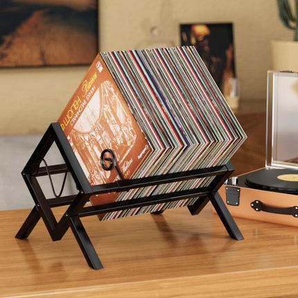 EKNITEY vinüülplaatide hoidik 80-100 LP-le, metallist LP-plaadialus, lihtne kokku panna (must)