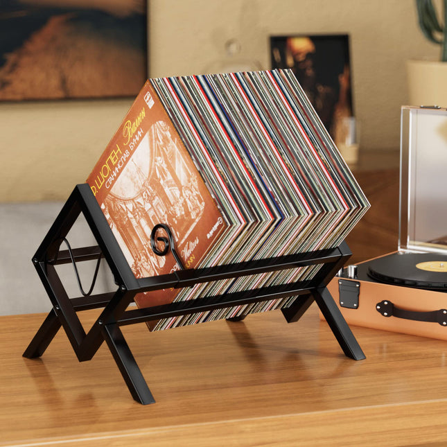 EKNITEY vinüülplaatide hoidik 80-100 LP-le, metallist LP-plaadialus, lihtne kokku panna (must)