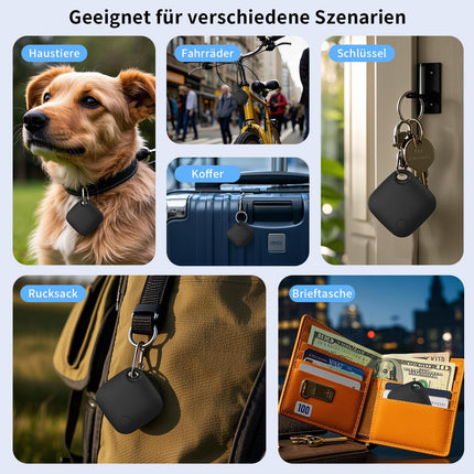 RSH AirTag Smart Tag Suitcase Tracker 4-Pack, Bluetooth Tracker, Key Finder Compatible with Apple "Find My?" APP (iOS ONLY), for Wallet/Suitcase Luggage/Bags, Replaceable Battery