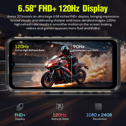 Ulefone Armor 22 õues kasutatav nutitelefon 2025 16GB + 128GB / 512GB SD Octa Core Android 14, 64MP + 64MP öönägemisvõimega 6600mAh 6.58” 120Hz veekindel mobiiltelefon 4G kahe SIM-kaardiga sõrmejäljelugeja NFC 2-aastane garantii - roheline