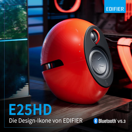 Edifier E25HD Bluetooth kõlarikomplekt – 74 vatti – suurepärane helikvaliteet bassrefleksmembraaniga – LDAC tehnoloogia – Bluetooth 5.3 – elegantne disain – optilised + Aux ühendused – punane