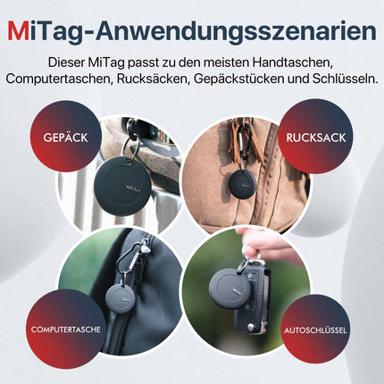 MiLi MiTag võtmeleidja Apple Find My rakendusele (ainult iOS), võtmeleidja, Bluetoothi ​​nutikas jälgimissilt pagasi/juhtmeta/kottide jaoks, IP67 veekindel, vahetatav aku, 4 tk pakis