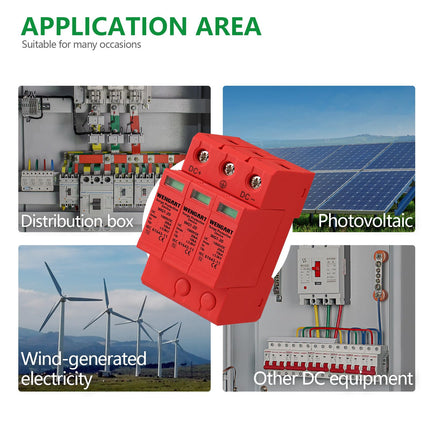 Wengart surge protection device, DC1000V 3P 10-20kA 36 mm DIN rail mounting, low-voltage protective device for lightning protection, power distribution and control devices
