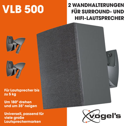 Vogel's VLB 500 kõlari seinakinnituskomplekt | Pööratav ja kallutatav | Eelnevalt kokku pandud | Max. 5 kg | Keskkonnasõbralik pakend | Must (2tk)