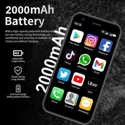 Hipipooo mininutitelefon, lukustamata 4G mobiiltelefon, 3,0-tolline kahe SIM-kaardiga ekraan, 2000mAh aku, kahekordne kaamera, Android 10.0 neljatuumaline protsessor, WiFi, Bluetooth, leviala, varutelefon (must, 2 GB + 16 GB)