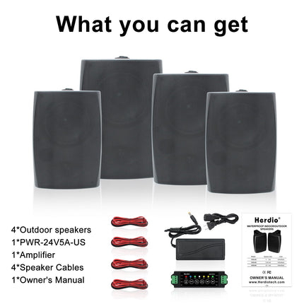 Herdio 16.5cm 800W outdoor speaker, waterproof, wall-mounted sound system with multifunctional amplifier, powerful bass and stereo sound, for patio, porch.