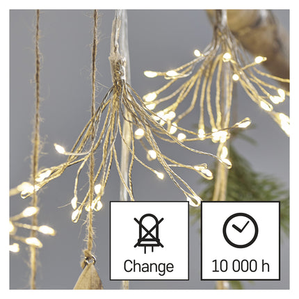 EMOS LED-valguskett soe valge siseruumidesse, 2,35 m pikkune ilutulestiku jõuluvalguskett NANO, 6-tunnine taimerifunktsioon, toiteplokk ja trafo, pidudeks, jõuludeks, läbipaistev juhe