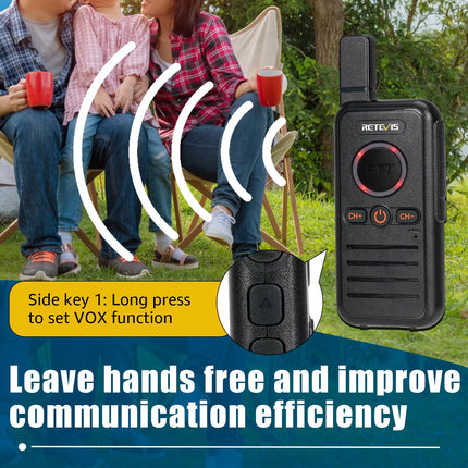 Retevis RB645 laetav raadiosaatja, PMR446 pihuarvuti kahesuunaline raadiosaatja, kahekordne PTT-raadio, USB C VOX käed-vabad seadmed, professionaalne perereiside raadiosaatja telkimiseks (2 tk, must)