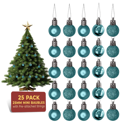Festive Fix 25 jääsinist miniatuurset purunemiskindlat jõuluehte - läikivad, matid ja sädelevad jõuluriputused - kerged ja vastupidavad jõulukaunistused jõulupuudele, koju, pidulikule otstarbele