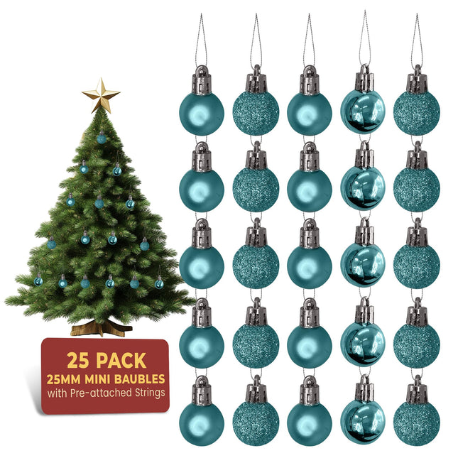Festive Fix 25 jääsinist miniatuurset purunemiskindlat jõuluehte - läikivad, matid ja sädelevad jõuluriputused - kerged ja vastupidavad jõulukaunistused jõulupuudele, koju, pidulikule otstarbele