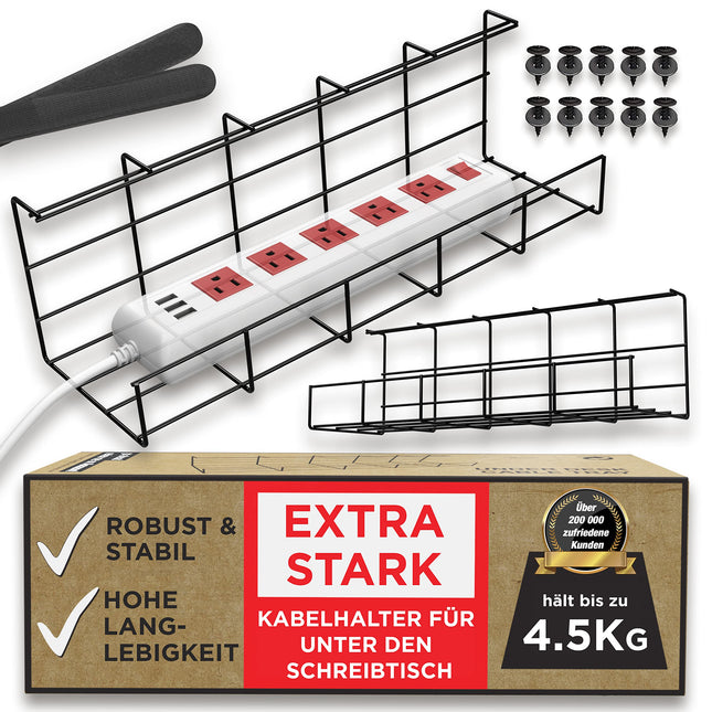 Scanfield lauaalune kaablihaldussüsteem, 2 laua kaablikanali komplekt, laua kaablihaldussüsteem, modulaarsed kaablihoidikud ringlussüsteemiga, kaablirenni altpoolt paigaldamiseks, lihtne paigaldus, must