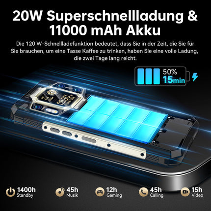 OUKITEL WP30 Pro Outdoor Mobile Phone 5G - 24+512GB Dimensity 8050 Outdoor Smartphone Without Contract, 11000mAh/120W, 108MP+20MP Night Vision, 6.78" FHD+ 120Hz Dual Display, IP68 Android 13, WiFi 6, NFC