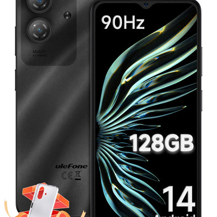 Ulefone Note 21 Mobile Phones, 128GB/1TB SD Expansion, 8GB RAM Android 14, 90Hz 6.5 inch Octa Core 5000mAh, 4G Dual SIM Smartphone Fingerprint Face ID, Phone Case, Black