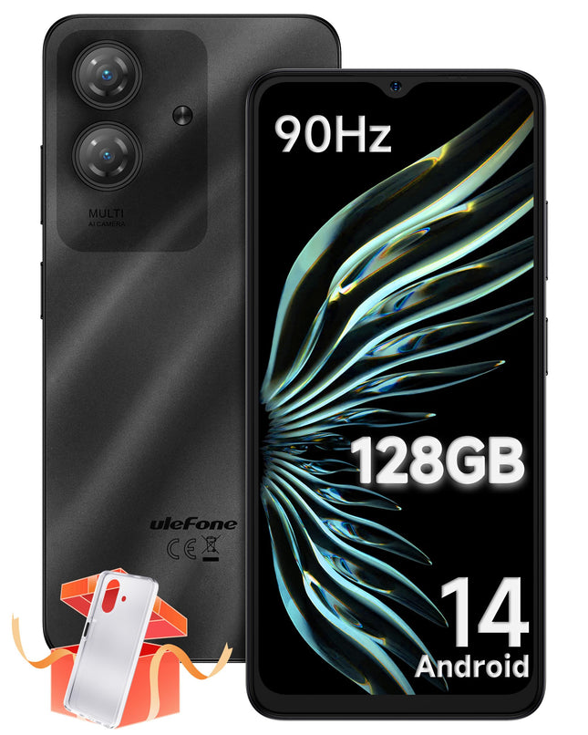 Ulefone Note 21 Mobile Phones, 128GB/1TB SD Expansion, 8GB RAM Android 14, 90Hz 6.5 inch Octa Core 5000mAh, 4G Dual SIM Smartphone Fingerprint Face ID, Phone Case, Black