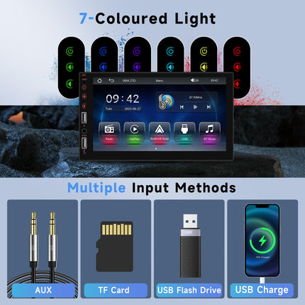 A-apple Carplay autoraadio 1 DIN Android Auto Mirror Link Bluetoothiga 7-tolline puutetundliku ekraaniga autoraadio Bluetooth Handsfree FM-raadio USB/AUX/TF/EQ Roolil juhtimine tahavaatekaamera