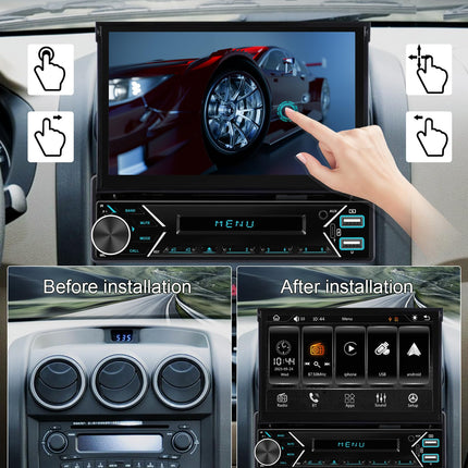 7'' autoraadio 1 DIN Carplay Android Auto juhtmevaba pikendatava ekraaniga, Podofo raadio Bluetooth 5.1 FM 2USB/AUX/Type-C tahavaatekaamera roolil juhtimisega