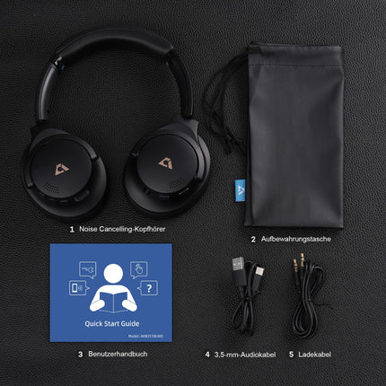 1Mii Y8 juhtmevabad Bluetooth-kõrvaklapid, hübriidne aktiivne mürasummutus, LDAC kõrglahutusega heli, 75 tundi mänguaega, mugav istuvus ja kokkupandavad kõrvaklapid - süsimustad