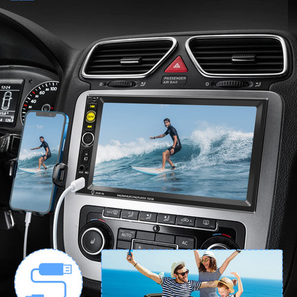 Car Radio 2 Din Bluetooth Handsfree IOS/Android Mirror Link 7 Inch Car Radio Double Din with Bluetooth FM/USB/AUX/TF Digital Media Receiver Steering Wheel Control Rear View Camera Remote Controls