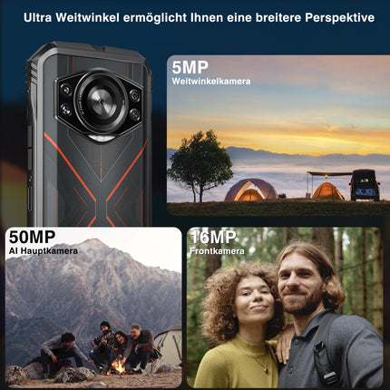 DOOGEE S Cyber ​​​​Õuetelefon ilma lepinguta Android 14-10800mAh, 20GB RAM+256GB ROM/TF 2TB õuetelefon, 6.58" FHD ehitusplatsi mobiiltelefon, 50MP kaamera, kaheksatuumaline vastupidav nutitelefon, IP68/NFC/Face ID/GPS