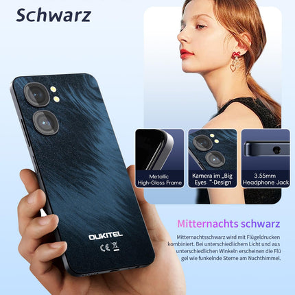 OUKITEL C58 (16GB+128GB) nutitelefon ilma lepinguta - 6,67-tolline 90Hz Android 14 mobiiltelefon soodne, 5150mAh aku, 13MP+5MP kaamera, näotuvastus ja sõrmejäljelugeja, NFC, GPS, kahe SIM-kaardi pesa 4G soodne nutitelefon, must