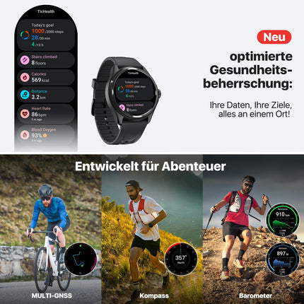 Ticwatch Pro 5 Enduro nutikell meestele Android Wear OS nutikell 90h aku 110+ treeningrežiimi 7/24 pulss 5ATM GPS kompass Ei ühildu iPhone'iga