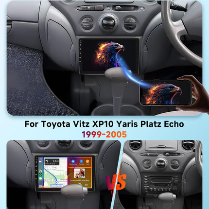 【2+64G】 Hodozzy Carplay autoraadio Toyota Vitz XP10 Yaris Platz Echo 1999-2005 jaoks, 9-tolline puutetundlik ekraan koos Android Auto/DSP/WiFi/GPS/RDS/FM/Bluetooth/USB-ga