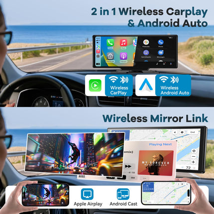 2025. aasta uusim 10,26-tolline Carplay ja Android Auto ekraan: sõbraekraan GPS-navigatsiooniga, 4K armatuurlauaga, tahavaatekaameraga, Bluetooth 5.2, Siri hääljuhtimisega, IPS puuteekraan, peegli link, AUX, FM, 64G TF