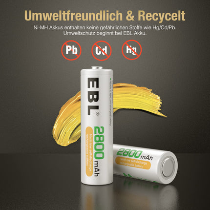 EBL AA patarei 2800 mAh 20 tk - suure mahutavusega Mignon NI-MH laetavad akud