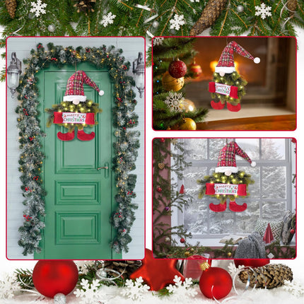 Christmas wreath gnome with lights 30 inches – illuminated Christmas door wreath for the front door, Christmas door wreath, Christmas door decoration, Christmas wreath door – Christmas Wreath GNOME