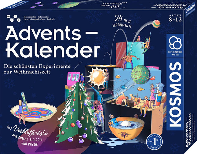 KOSMOS 661076 katsekarbi advendikalender, kõige ilusamad jõuluaja katsed 5 minutiga, lastele vanuses 8–12 aastat, mänguasjade advendikalender, teaduse advendikalender