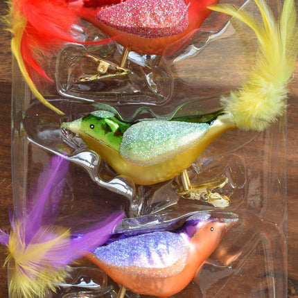 Dekohelden24 Bird Fantasy Set with Clip, Lilac - Christmas Tree Decoration, Glass, Set of 3, Christmas Decorations