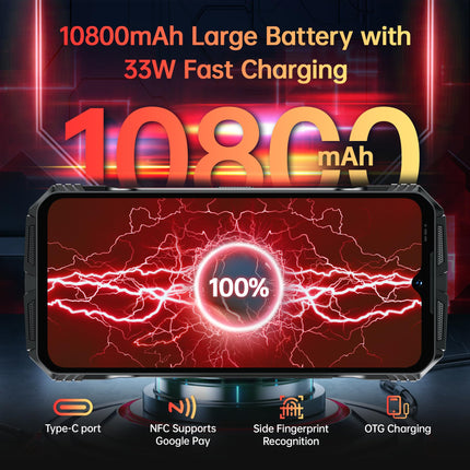 DOOGEE S118 Outdoor Smartphone Android 14 (2024), 20GB RAM+512GB ROM Outdoor Mobile Phone Without Contract, 10800mAh(33W) Construction Site Phone, 6.58” FHD+ 120Hz, 50MP+12MP Night Vision, G99/ IP68/ IP69K/ 4G Dual SIM/NFC