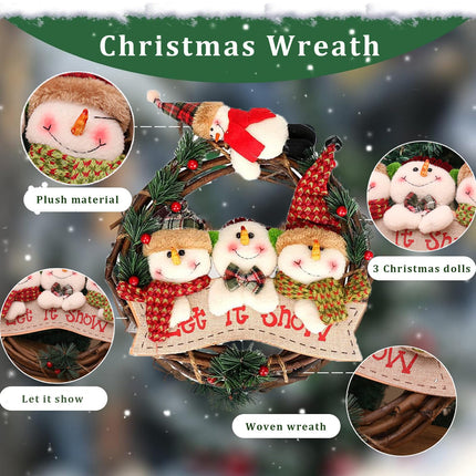 Christmas wreath snowman, 30cm Christmas decoration garland elk, Christmas wreath door wreath outdoor decoration, snowman Advent wreath, suitable for Christmas door, window, fireplace, living room decoration (B)