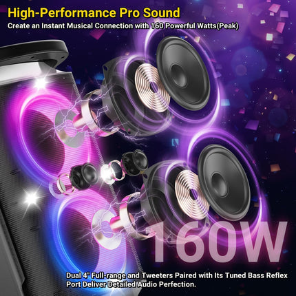 TPBEAT Bluetooth Speaker Large, Party Box, 160W Powerful, Loud Sound, Deep Bass, Large Bluetooth Music Box with LED Light Show, Fast Charging, 15h Battery, TF, AUX, EQ, for Party, Backyard1