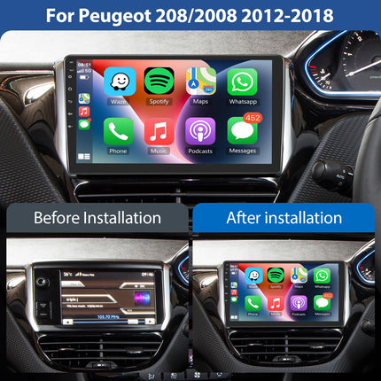 Podofo autoraadio Peugeot 208/2008 2012-2018 juhtmevaba Carplay ja Android Autoga, 10,1-tolline IPS-puuteekraan, 8-tuumaline 2+64G, Android-autoraadio Bluetoothi/WiFi/Peegliühenduse/GPS-i ja tahavaatekaameraga