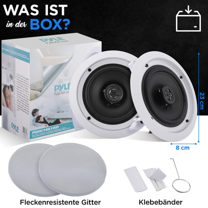 Pyle 16,5 cm laekõlar, sisseehitatud kõlar, seinakõlar, lame kõlar, 200 W kahesuunaline kõlar, laekõlar, polümeer-tweeter, stereoheli, ümmargune, valge, koju/kontorisse