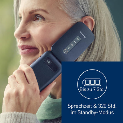 Panasonic KX-TU550EXC 4G Essentials karbikujuline mobiiltelefon seenioridele, 1,2 MP kaamera, seenioride telefon suure 2,8-tollise ekraaniga, 300 tundi ooteaega, sinine