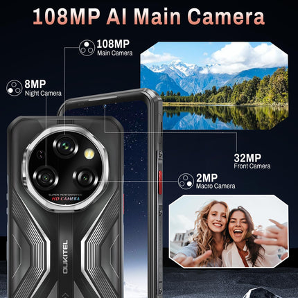 OUKITEL WP55 Android 15 Outdoor Smartphone 5G, 36GB+256GB/2TB Outdoor Mobile Phone Without Contract 11000mAh, 6.6" FHD+ Construction Site Phone, 108MP+32MP+8MP Night Vision Camera, IP68 Waterproof Mobile Phone/IP69K/NFC/OTG/GPS