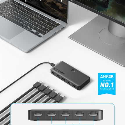 Anker HDMI-lüliti, kahesuunaline 4K sagedusel 60Hz, 4-ühes metallist jaotur LED-indikaatoritega, toetab 3D, HDR, Dolby, DTS, ühildub Xboxi, PS5, Roku, TV Sticki, projektori jne-ga.