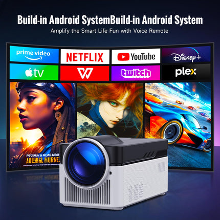 HY450 Androidi nutiprojektor 1080P 4K projektor automaatse nihkega projektor WiFi6-ga, elektriline teravustamine 700ANSI ülilühikese viskega projektor, 2+32 GB mälu, automaatne videoprojektor kaasaskantavaks välistingimustes kasutamiseks